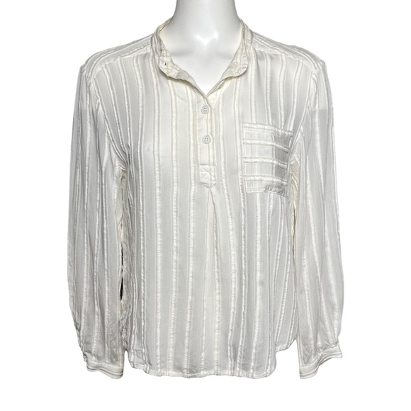 Sea New York Ivory Off-White Semi Sheer Blouse Henley Top Long Sleeve Size 2 XS - Picture 5 of 9